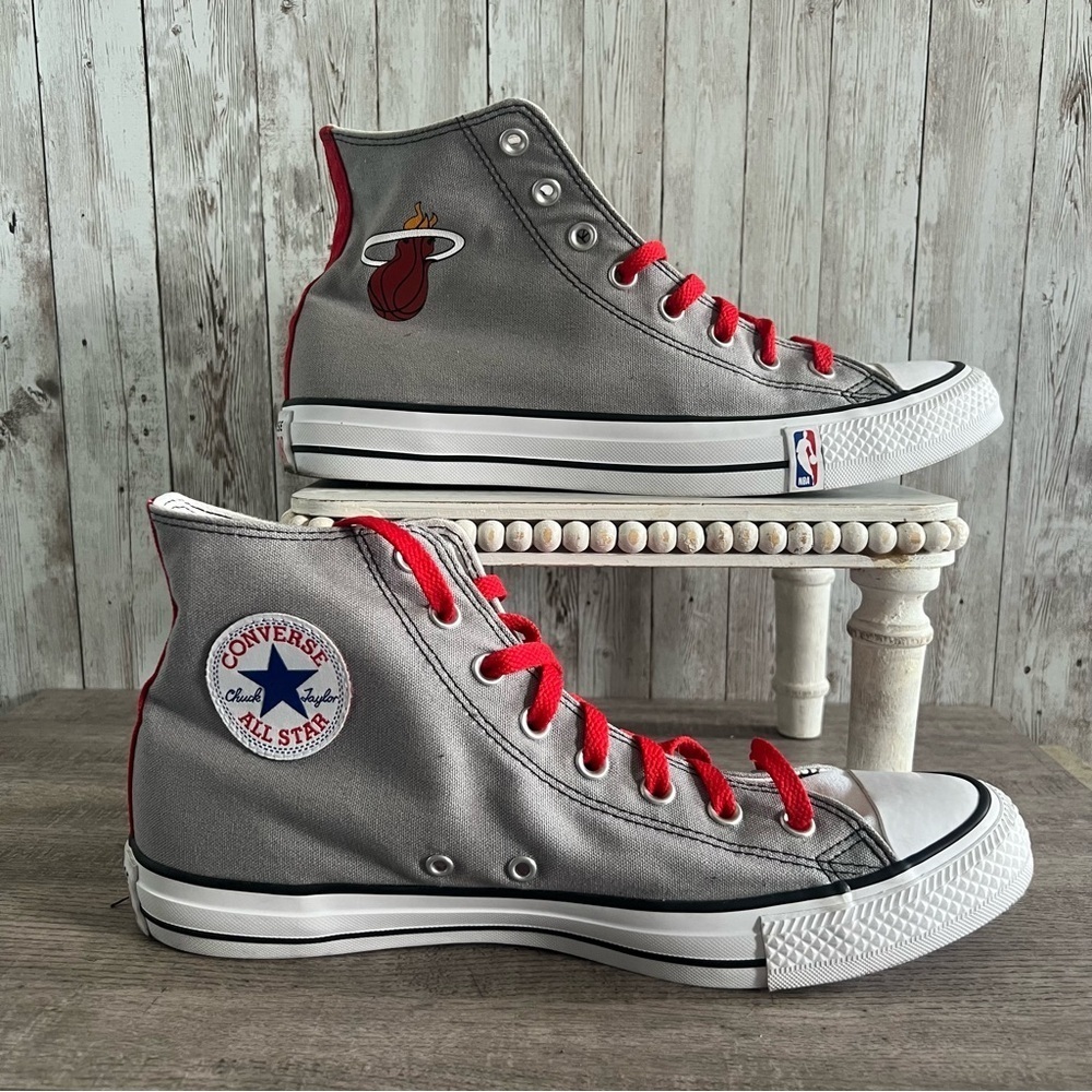 Converse Custom Miami Heat Gray High-Top Sneakers 11 - Picture 2 of 7